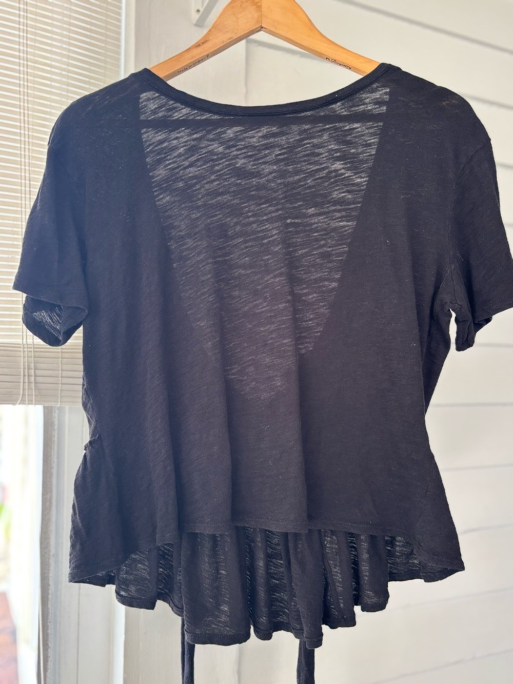 INC International Concepts Black Short Sleeve Tie-Back Crop Top